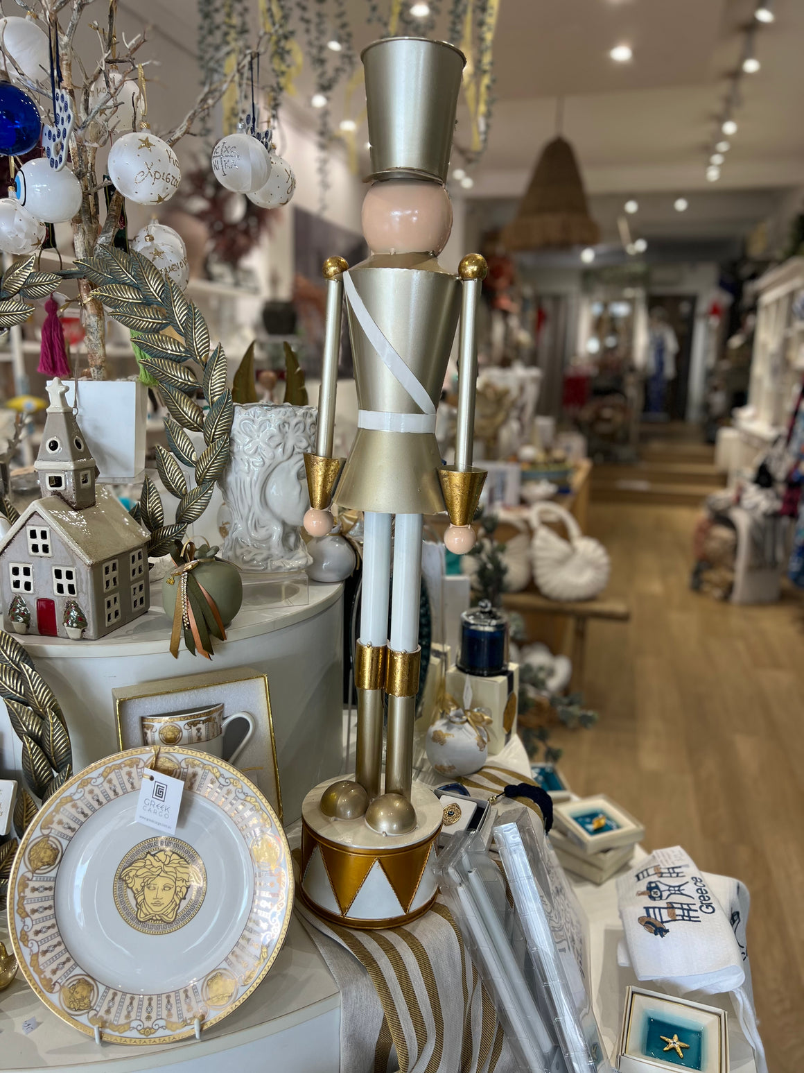 Standing Toy Soldier Ornament - Gold/White