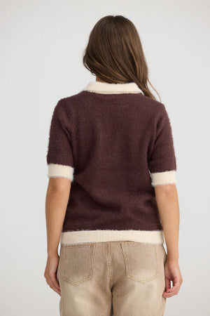 Joey Knit Top - Chocolate/ Ecru