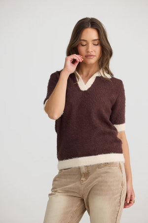 Joey Knit Top - Chocolate/ Ecru