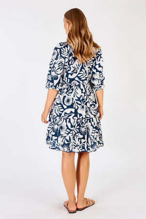 Laiken Dress White with Navy Print