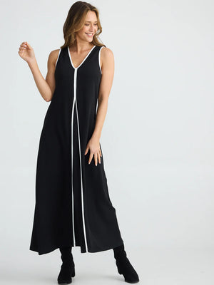 Marnie Maxie Dress - Black with a White Trim