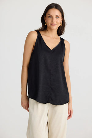 Aria Top - Black Crinkle Satin