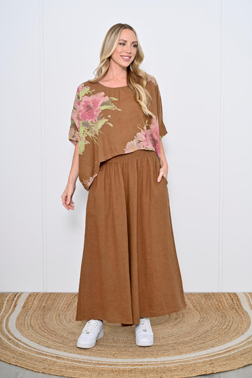 Wide Leg Linen Pant - Nutmeg Brown