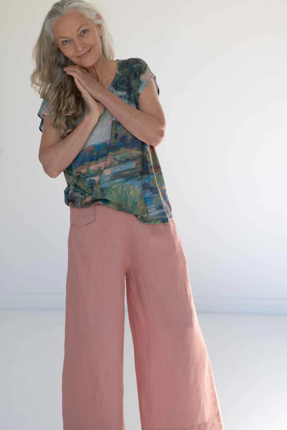 Clay pink linen wide leg pant