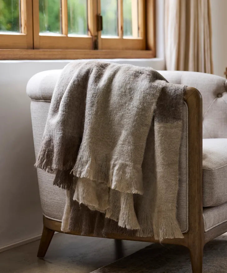 Plaid Fringe Throw in Beige Brown