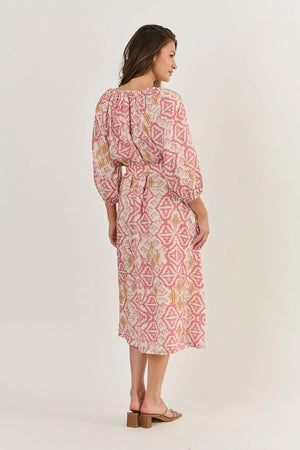 Midi Length Linen Dress - Ikat