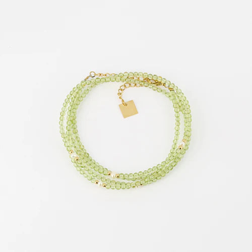 mini green bead wrap bracelet with pearl and gold details