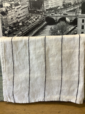 French Linen Placemat - White with Black Stripe