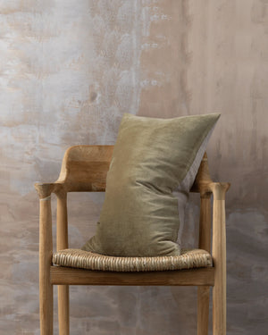 Linen/Velvet Lumbar Cushion - Olive