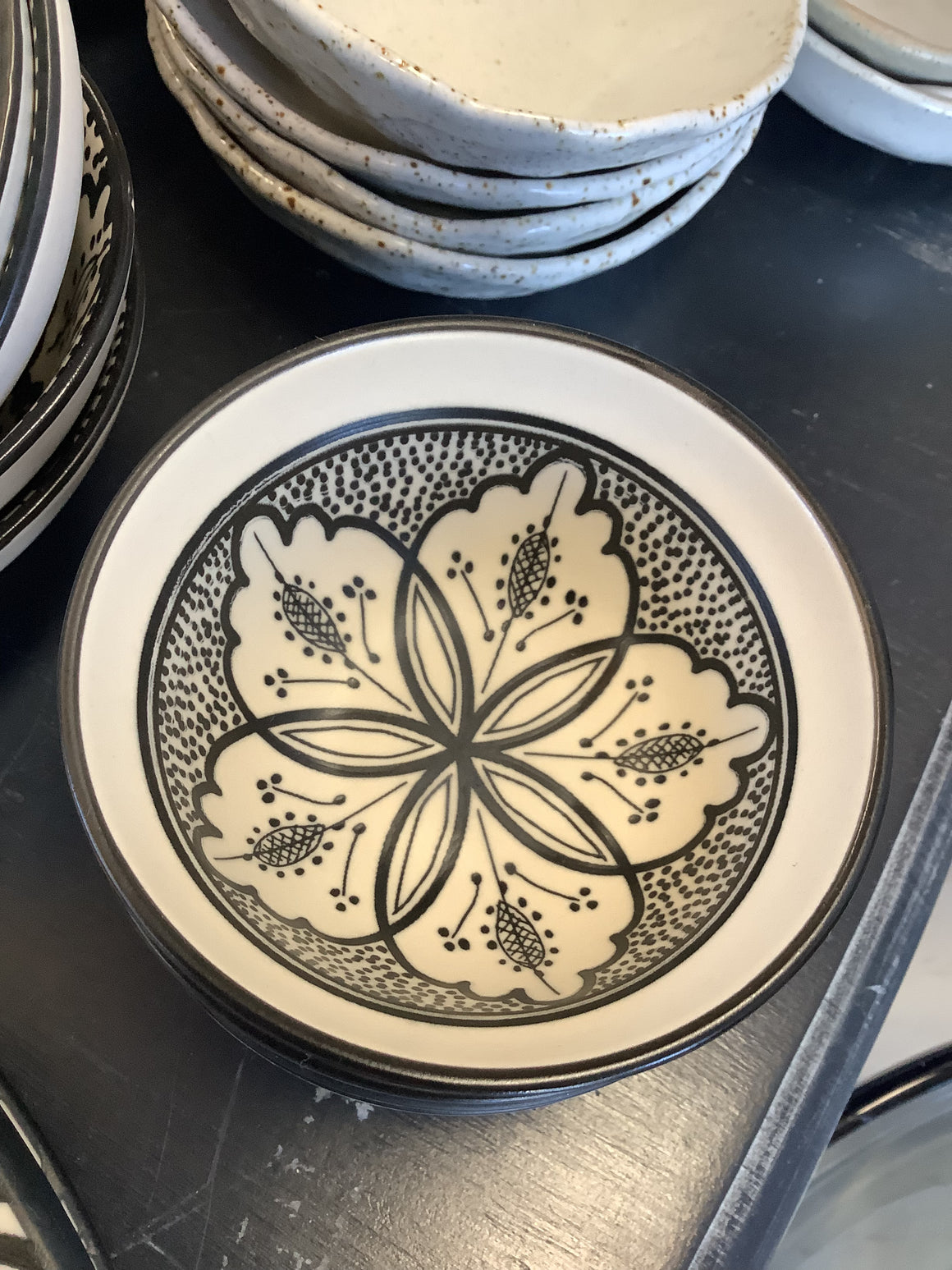 Floral Mini Ceramic Bowl - Black & White