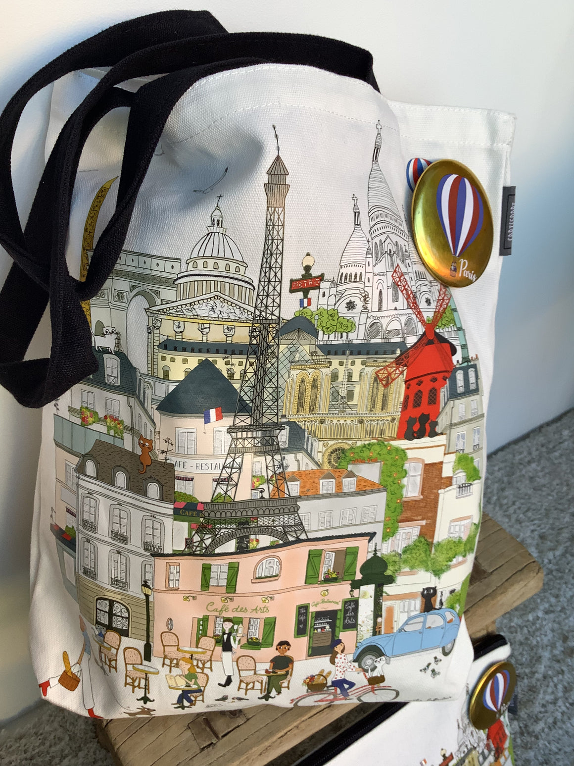 Cotton Canvas Tote Bag - Parisian City Scene