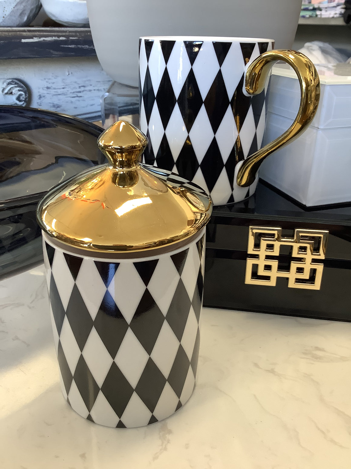 Decorative Candle - Black, White & Gold