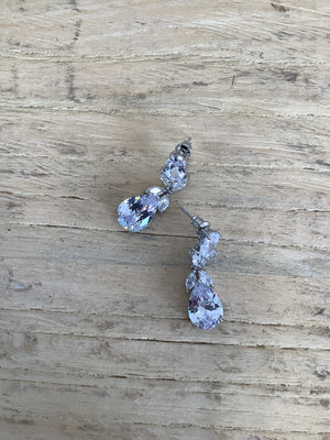 Crystal & Leaf Silver Drop Earrings