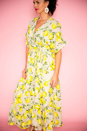 Lemon Linen Wrap Dress