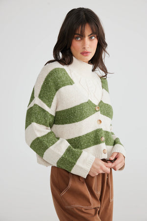 Hazel Cardigan - Off White & Moss