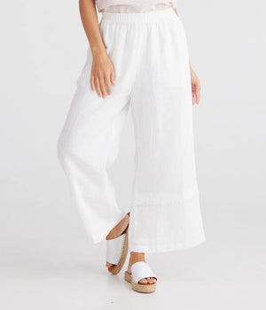 Sailor Wide Leg Linen Pants - White