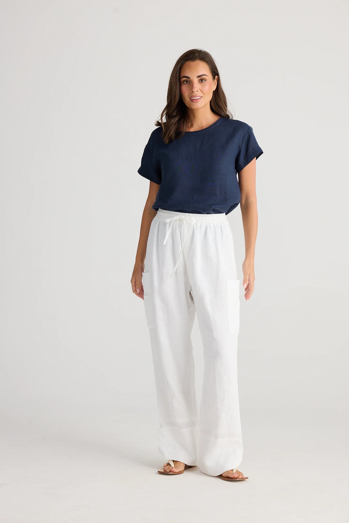 Sailor Wide Leg Linen Pants - White