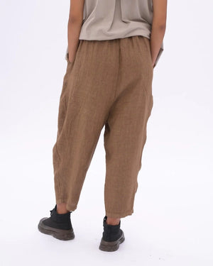 Linen Drawstring Pleated Pants - Sand