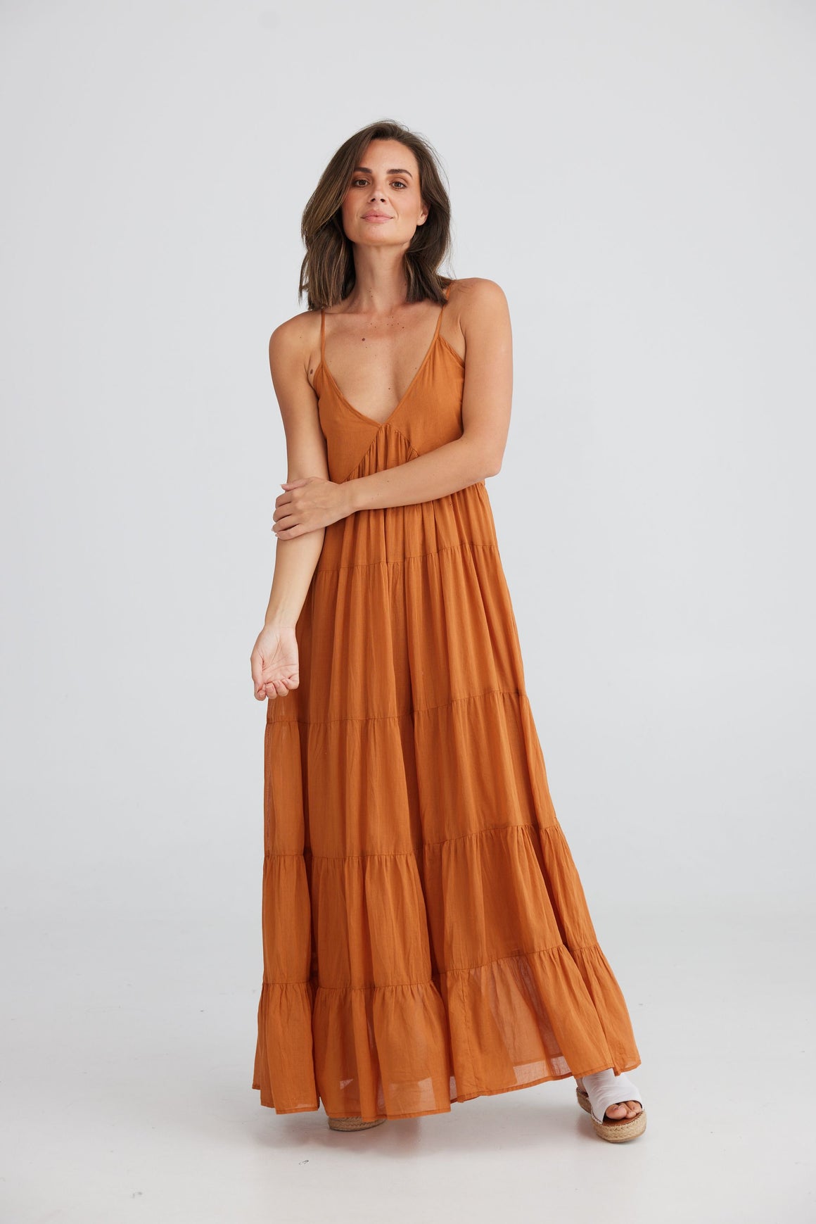 copper coloured cotton maxi dress thin straps 