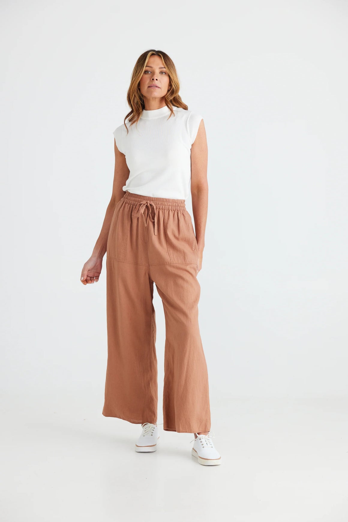 Light brown linen blend casual pant