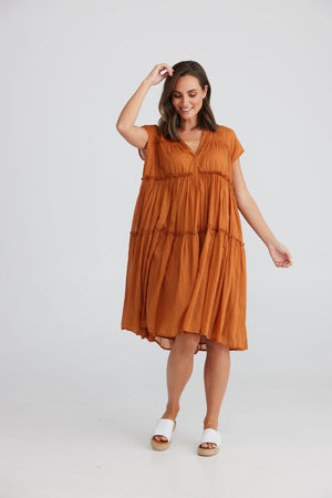 copper coloured loose fit summer cotton dress knee length