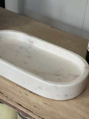 Oval Marble Tray - White