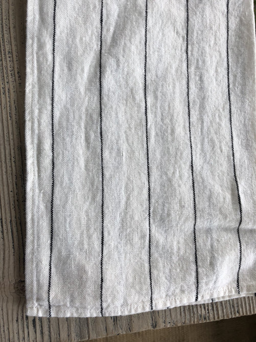 French Linen Tea Towel - White with Black Stripe