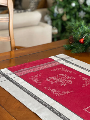 French Cotton Table Runner - Red and Grey
