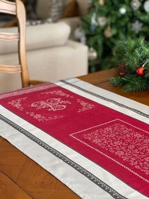 French Cotton Table Runner - Red and Grey