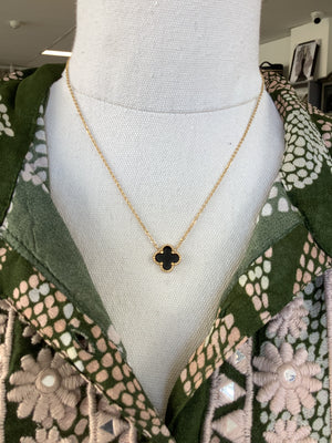 Santorini Gold Clover Necklace - Black