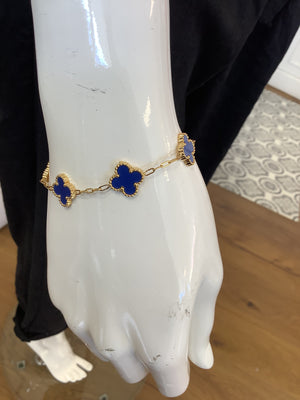Santorini Gold Clover Bracelet - Blue