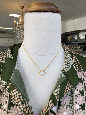 Santorini Gold Clover Necklace - White