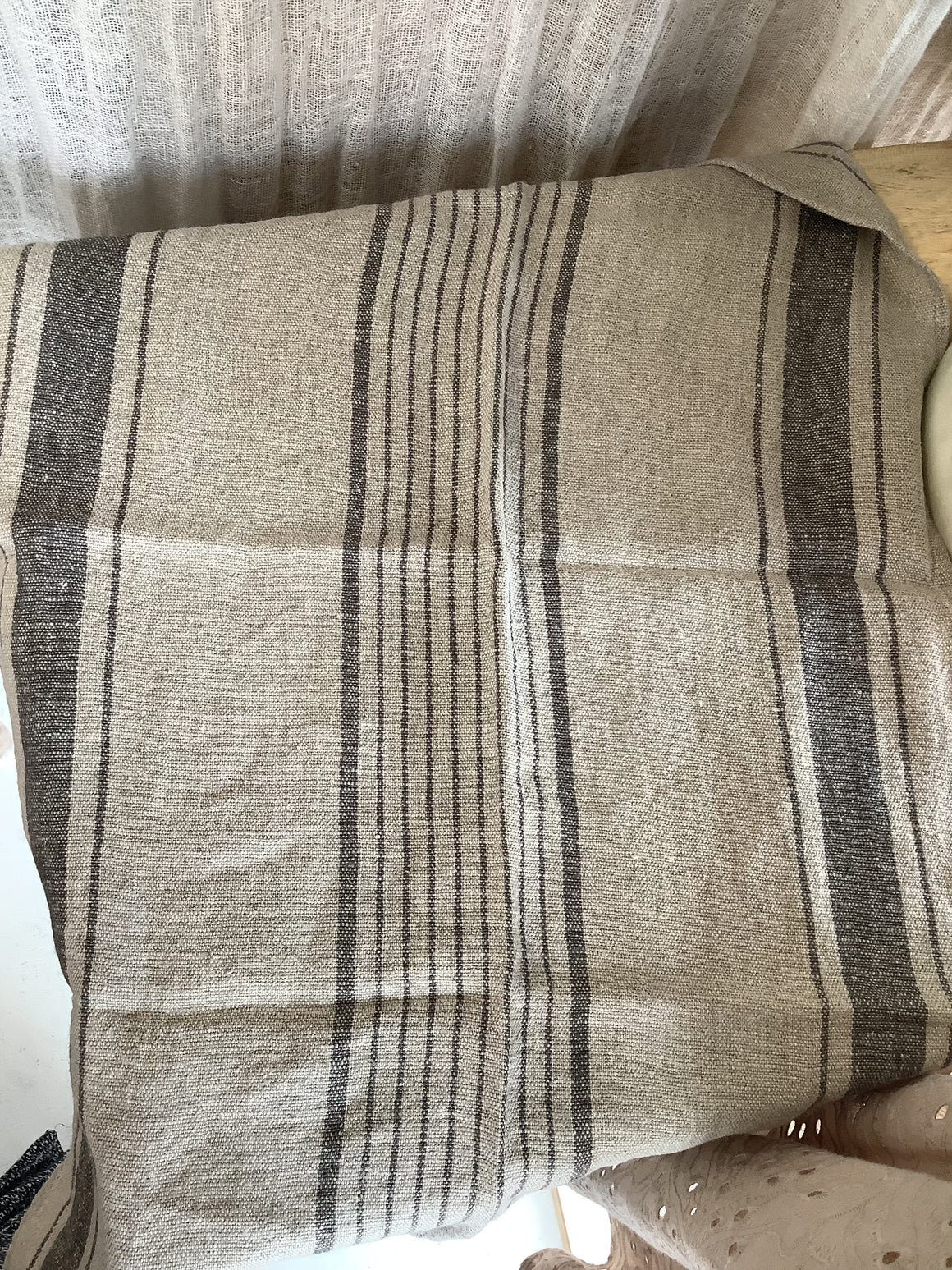 French Tea Towel - Natural with Granite Grey Stripes