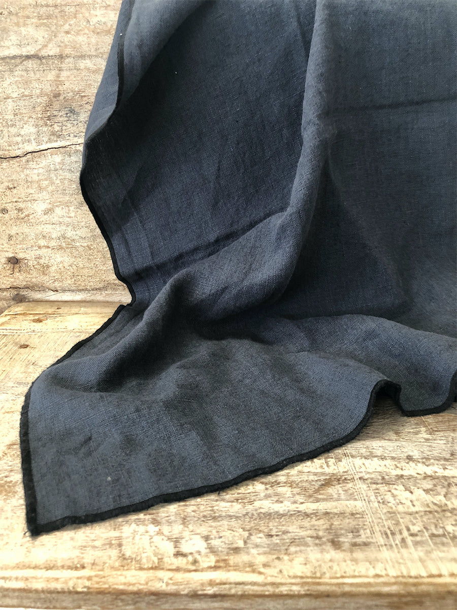 Navy Blue 100% French Linen Tea Towel with black edging