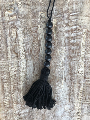 Wooden beads With Tassel - Black