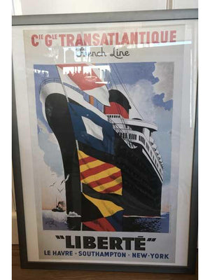 Vintage French Cruise Line "Liberte" Transatlantic Cruise Art Print Ready to Hang