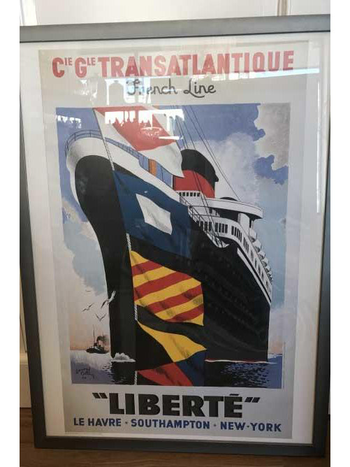 Vintage French Cruise Line "Liberte" Transatlantic Cruise Art Print Ready to Hang